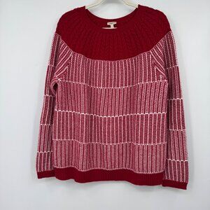 Talbots Women size XL Red White Knit Ribbed Cotten Blend Pullover Sweater Cottag